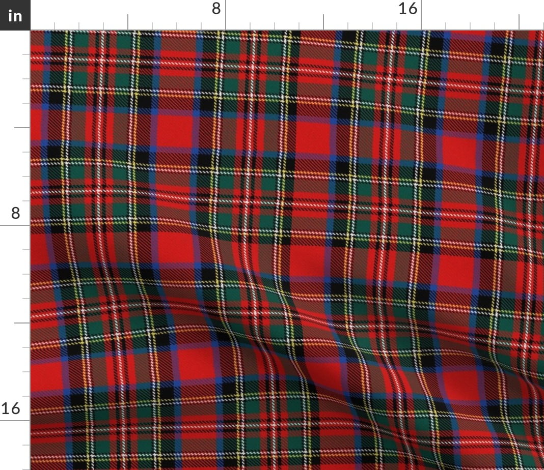 White Green Blue Plaid Red Tartan Scottish Spoonflower Fabric by the Yard 
