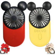 Cute Personal Mini Fan, Handheld Portable USB Rechargeable Fan with Beautiful LED Light, 3 Adjustable Speeds, Portable Holder, for Indoor Or Outdoor Activities, Cute Mouse 2 Pack