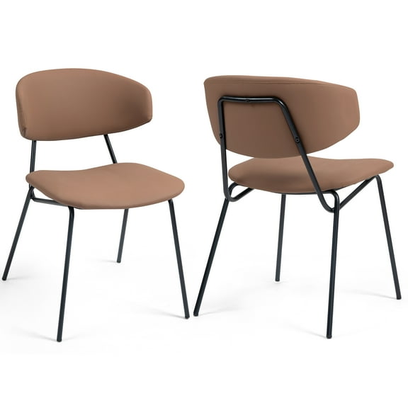 Set of 2 Benito Brown Faux Leather Dining Chair with Black Iron Legs