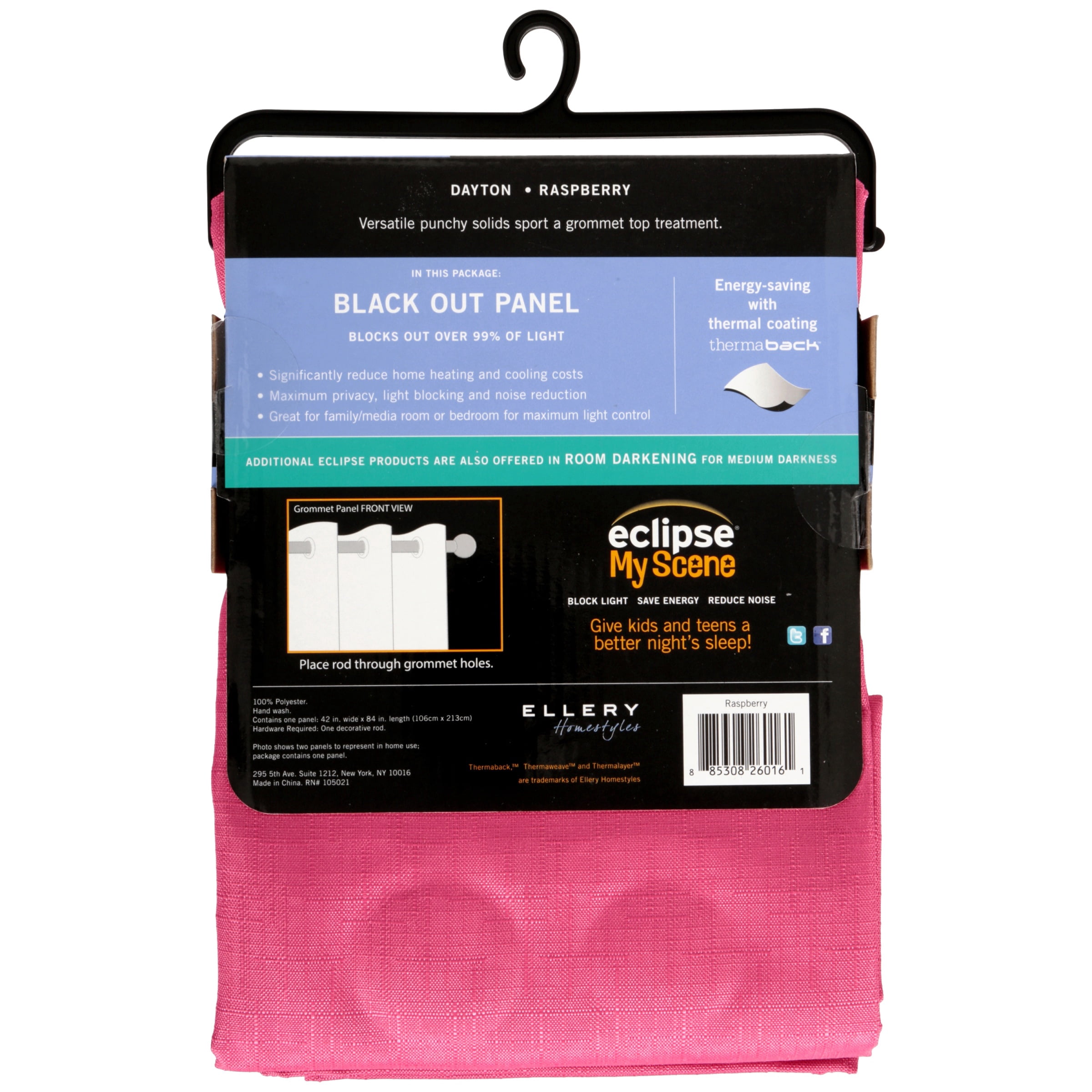 Eclipse Dayton Solid Pink Blackout Grommet Single Curtain Panel, 42" x 84"
