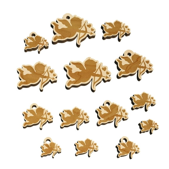 Cupid with Arrow Hearts Valentine's Day Silhouette Wood Mini Charms Shapes DIY Craft Jewelry - With Hole - 18mm (17pcs)