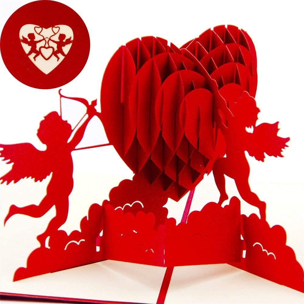 Origami Pop Cards Red Tree of Love Hearts 3D Pop Up Greeting Card Birthday Blank 