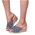 thumbnail image 3 of NOKIO Women's Beach Slope Heel Slippers Hollow Casual Slippers Slope Bottom Shoes Retro Sandals Platform Wedge Sandals Slide Sandals Slip High Heel Casual Jute Beach Raffia Sandals, 3 of 8