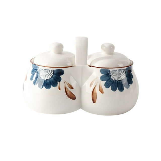 Japanese Style Sugar Bowl With Lid And Spoon, Hand-painted Sugar Pot, Sugar Container Spice Jar With Tray-orchid white-1200ml/42oz