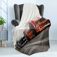thumbnail image 4 of Cars Soft Flannel Fleece Throw Blanket, Sports Car Competing on Highway Chasing Another Team Champion Win Fast Life Image, Cozy Plush for Indoor and Outdoor Use, 50" x 60", Red Grey, by Ambesonne, 4 of 5
