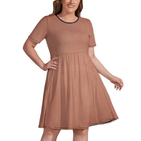SKYSONIC Stylish Women's Dress - Premium Milk Silk, Digital Gliter Copper Womens Plus Size Midi Dresses, Oversized Short Sleeve Loose Fit Going Out Dresses, L