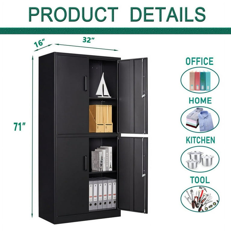 miiico★ MIIIKO Metal Storage Cabinet, 2 Adjustable Shelves Lockable