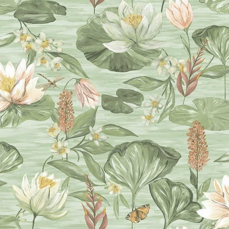 Holden Decor Floral Water Lily Green Non-Pasted Wallpaper (Covers 56 sq. ft)