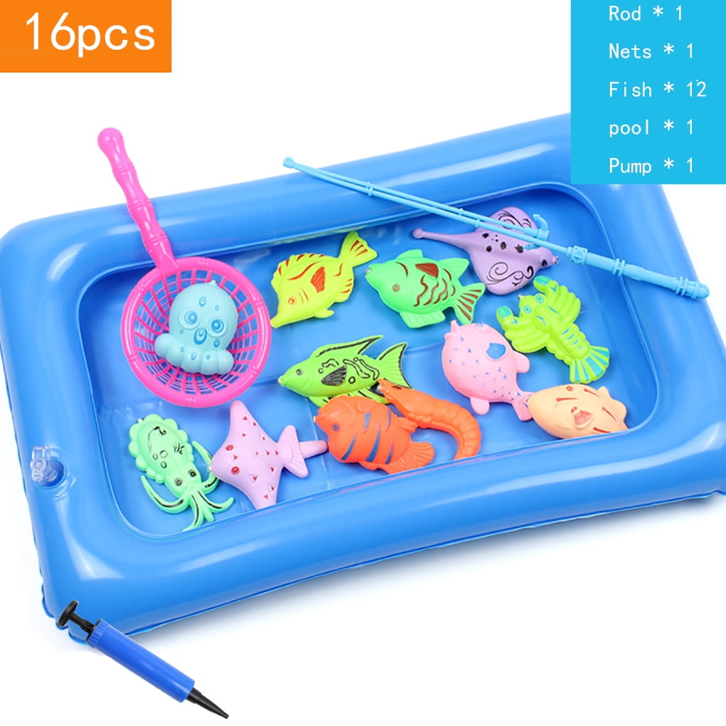  Wettarn 4 Pieces of Magnetic Fishing Game Water Toy Summer  Magnetic-Floating Toy 7.3 Inches Magnetic Pole Boy and Girl's Fishing Bath  Toy Game Fishing Rod Bathing Carnival for Boys Girls Teens 