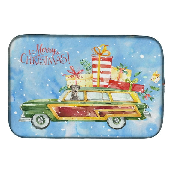 Merry Christmas Irish Wolfhound Dish Drying Mat