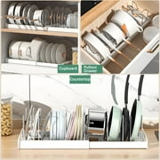 TIJITY Expandable Pots and Pans Organizer, 10 Adjustable Compartments, Sliding Lid Holder and Pan Rack in Kitchen, Pot Lid Holder for Pots, Cake Molds, Cutting Boards, Mats, Cookware