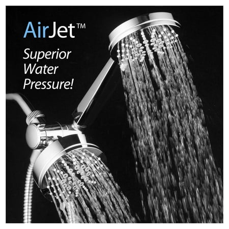 AirJet-500 3-in-1 High Pressure 34-setting Luxury Shower Combo with High-Velocity Flow Accelerator(TM) for More Power with Less Water! Extra-long 6 foot Stainless Steel Hose. All-Chrome