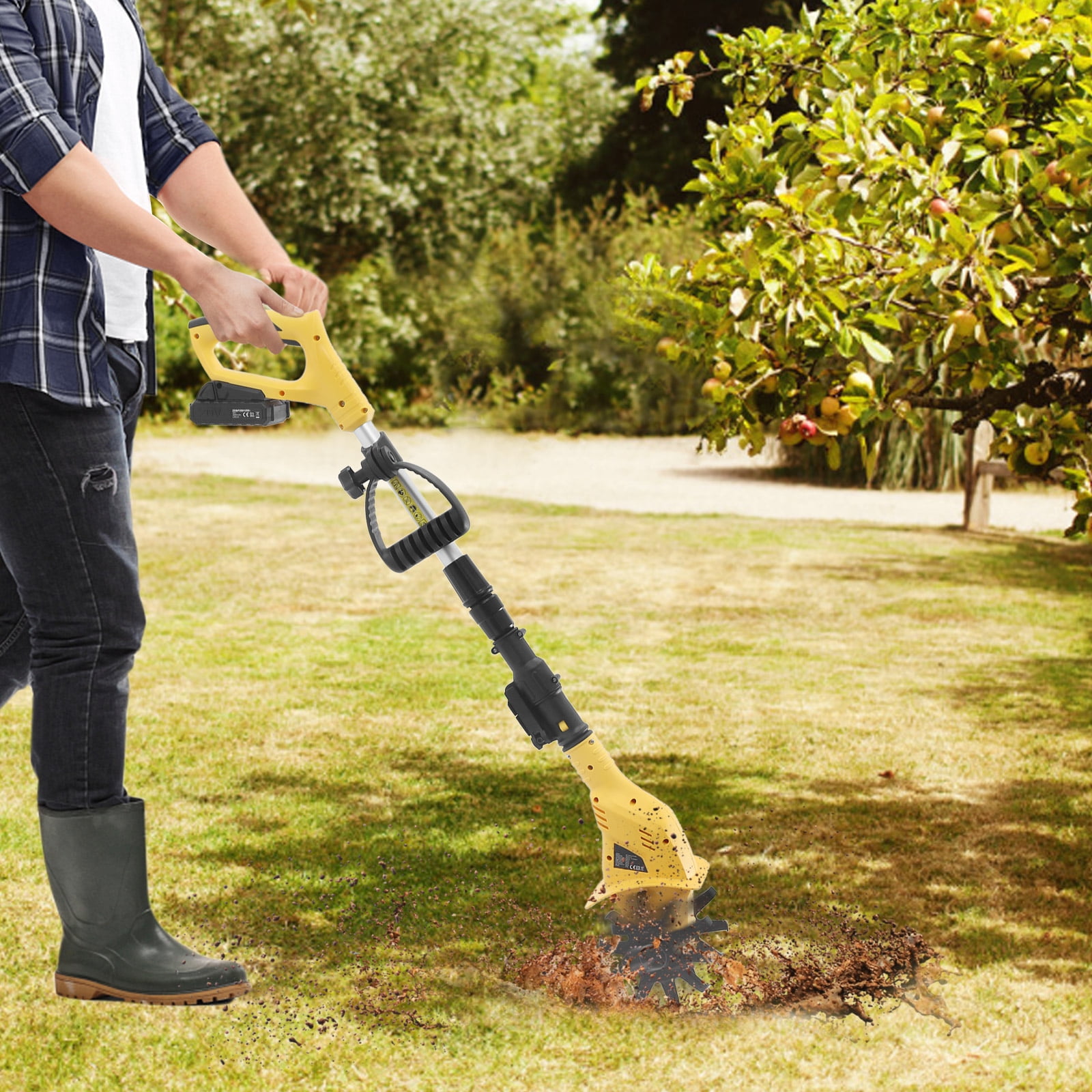 Powerful Electric Tiller, Manganese Steel Blade, Cordless, Adjustable Handle, Quiet Operation