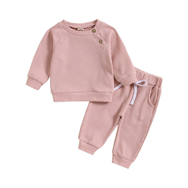 HBFAGFB Tenues Garçon Col Rond Confortable Manches Longues Chandail Décontracté Pantalon Quotidien Rose Taille 90