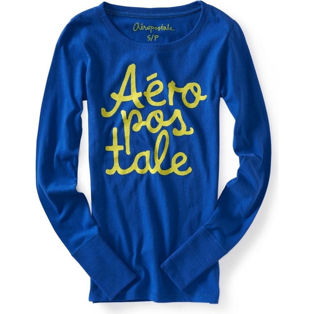 Aeropostale - Camiseta gráfica con purpurina para mujer, azul, extra pequeña