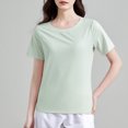 thumbnail image 4 of Womens Summer Casual T-Shirts Solid Color Base Tees Round Neck Short Sleeve Moisture Wicking Yoga Tops (L, Green), 4 of 5
