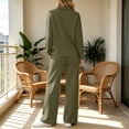 thumbnail image 4 of Ynynloco Women's 2 Piece Sets Outfits Soft Casual Long Sleeve Sweatsuits Lapel Top and Wide Leg Pants Matching Sets, 4 of 8
