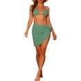 thumbnail image 2 of Conjuntos de bikini de 3 piezas para mujer, con halter, malla hueca, trajes de baño con pareo y falda de playa, color gris verdoso, talla pequeña, 2 of 5