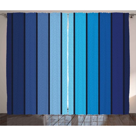 Navy Curtains 2 Panels Set Plaques In Blue Tones With Border