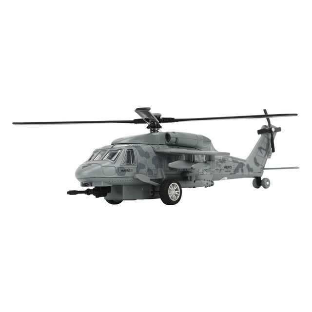 Helicóptero de metal fundido a presión, modelo de avión de combate de aleación con sonido y luz, 140 mAh, color gris