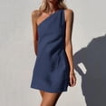 thumbnail image 2 of Summer Dresses for Women Casual Short Sleeve Linen Solid Color One Shoulder Slim Temperament Dress, 2 of 4