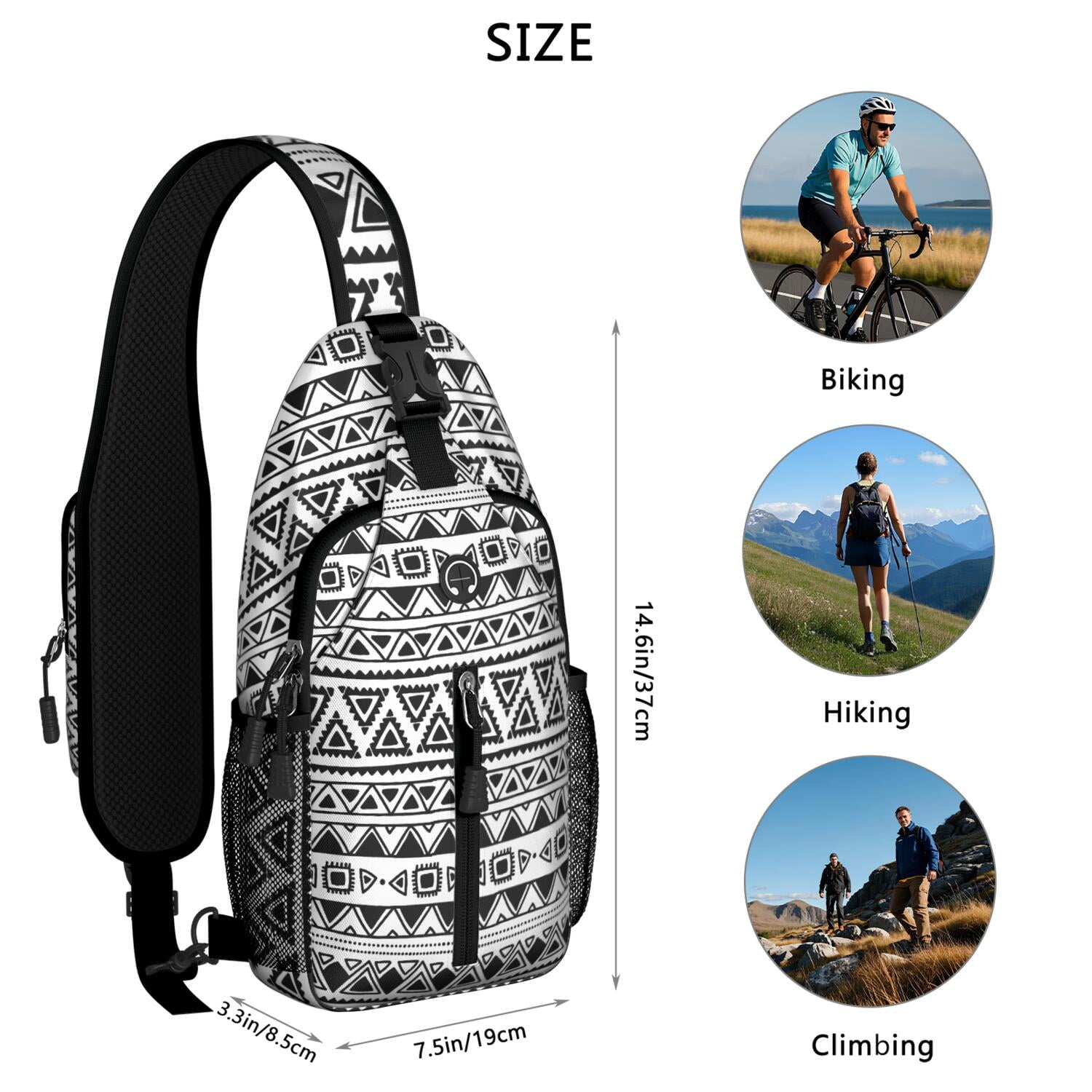 Sports Print Sling Backpack with Baseball, Football, and Soccer Themes – Water-Resistant Crossbody Bag with Anti-Theft Pocket, Large Storage Compartments, Adjustable Strap, Ideal for Boys