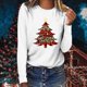 thumbnail image 2 of Tops Navideños Para Mujer, Blusas de Manga Larga, Camiseta Informal Con Cuello Redondo Y Estampado de Leopardo A Cuadros de Árbol de Navidad Odeerbi ODB194126, 2 of 7