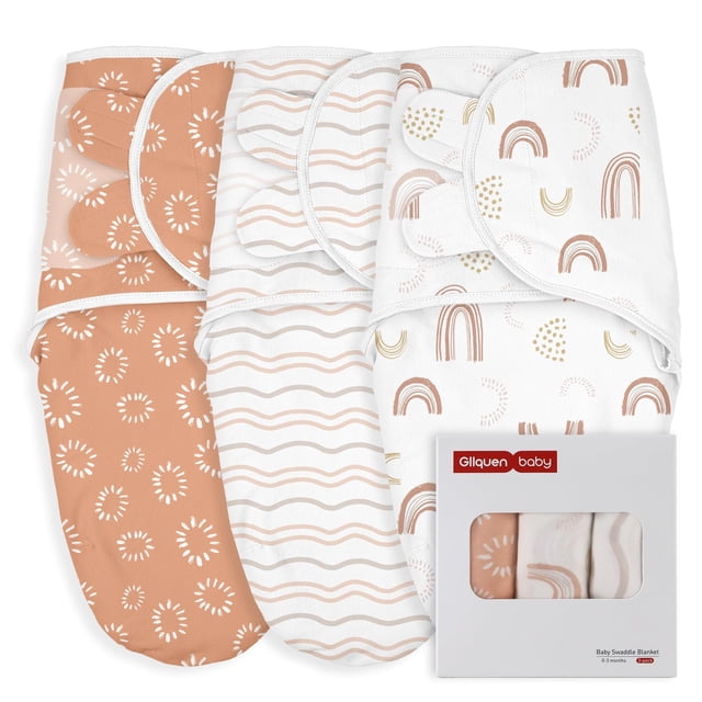 Swaddle GLLQUEN BABY para recién nacidos de 0 a 3 meses, paquete de 3 unidades, arcoíris