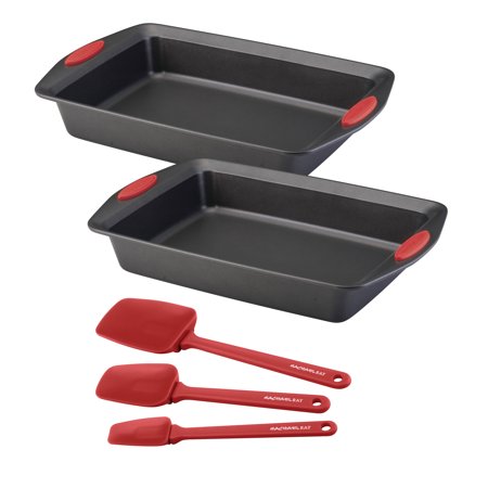 Rachael Ray Yum-o! Nonstick Batch and Bake Cake Pan and Spoonula Set  Red