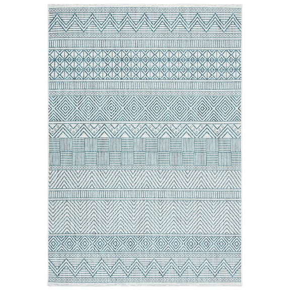 SAFAVIEH Courtyard Altan Geometric Indoor/Outdoor Area Rug, Ivory/Turquoise, 2'7" x 5'