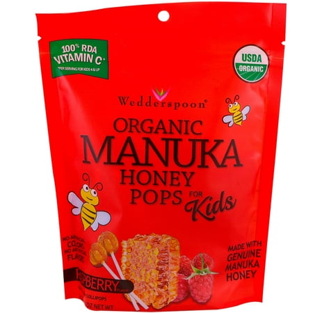 Wedderspoon, Organic Manuka Honey Pops For Kids, Raspberry, 24 Count, 4.15 oz(pack of