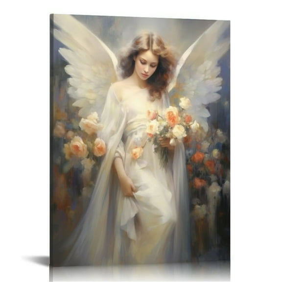 JRXY  Angel Canvas Wall Art Angel Wing Painting Prints Elegant Girls Picture Abstract Vintage Artwork for Living Room Home Decor Framed 12x16 in