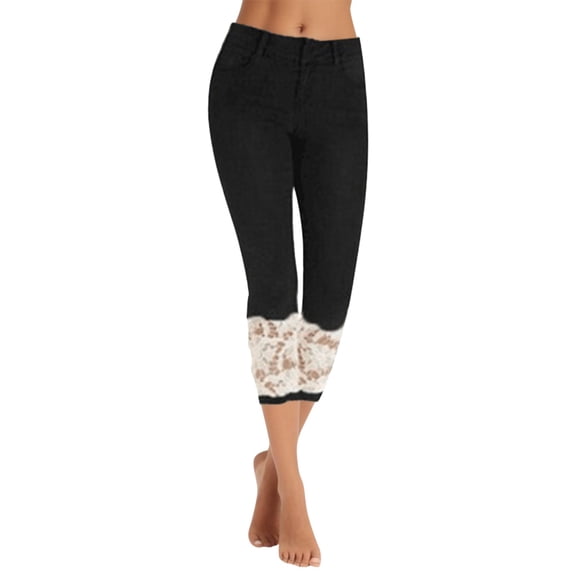 Jeans Capris For Women Elastic Lace Patchwork Cropped Jeans Denim Trousers Stretchy Capri Jeans Skinny Stretch Pencil Pants