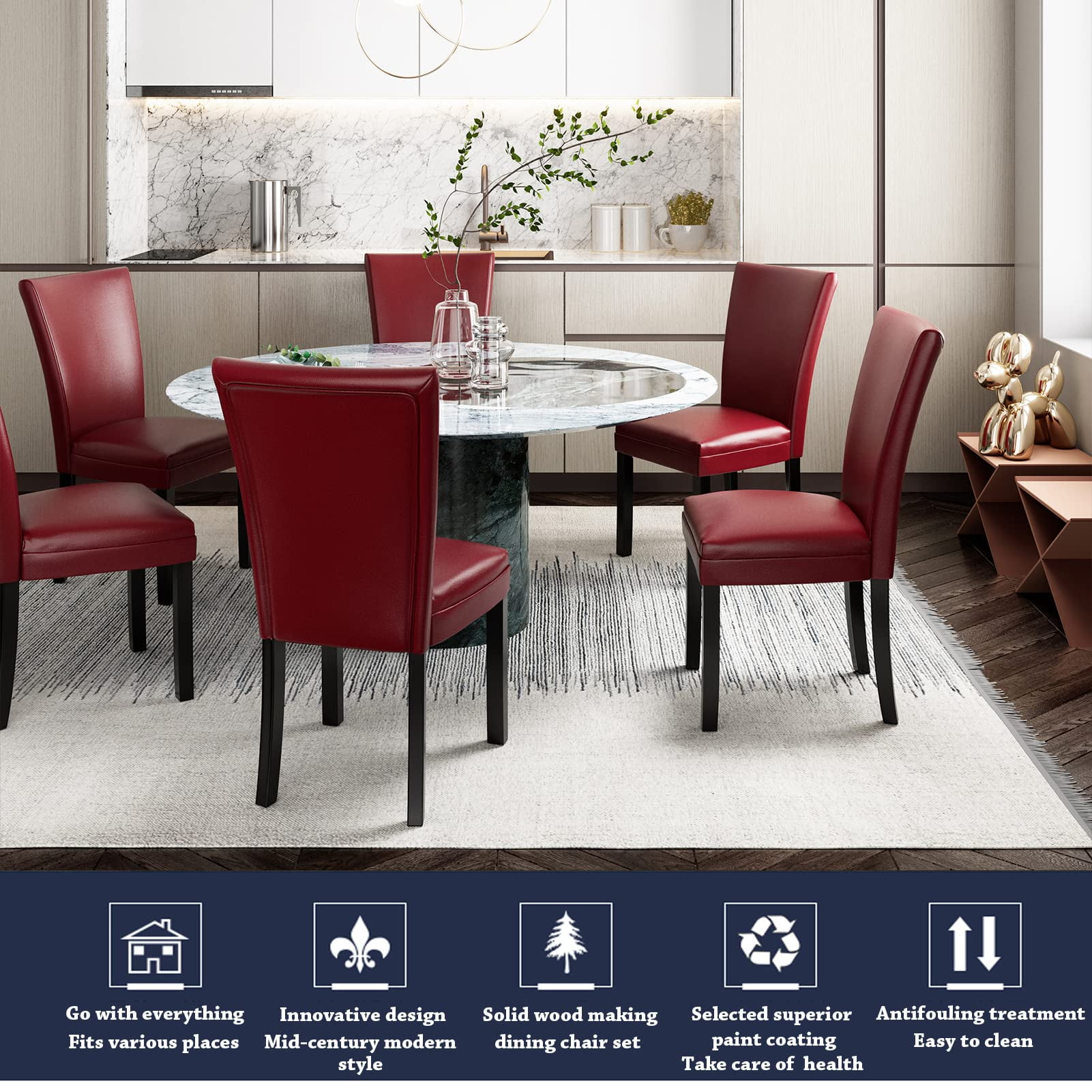 JESONVID Faux Leather Upholstered Parsons Dining Chairs, Red (Set of 2)