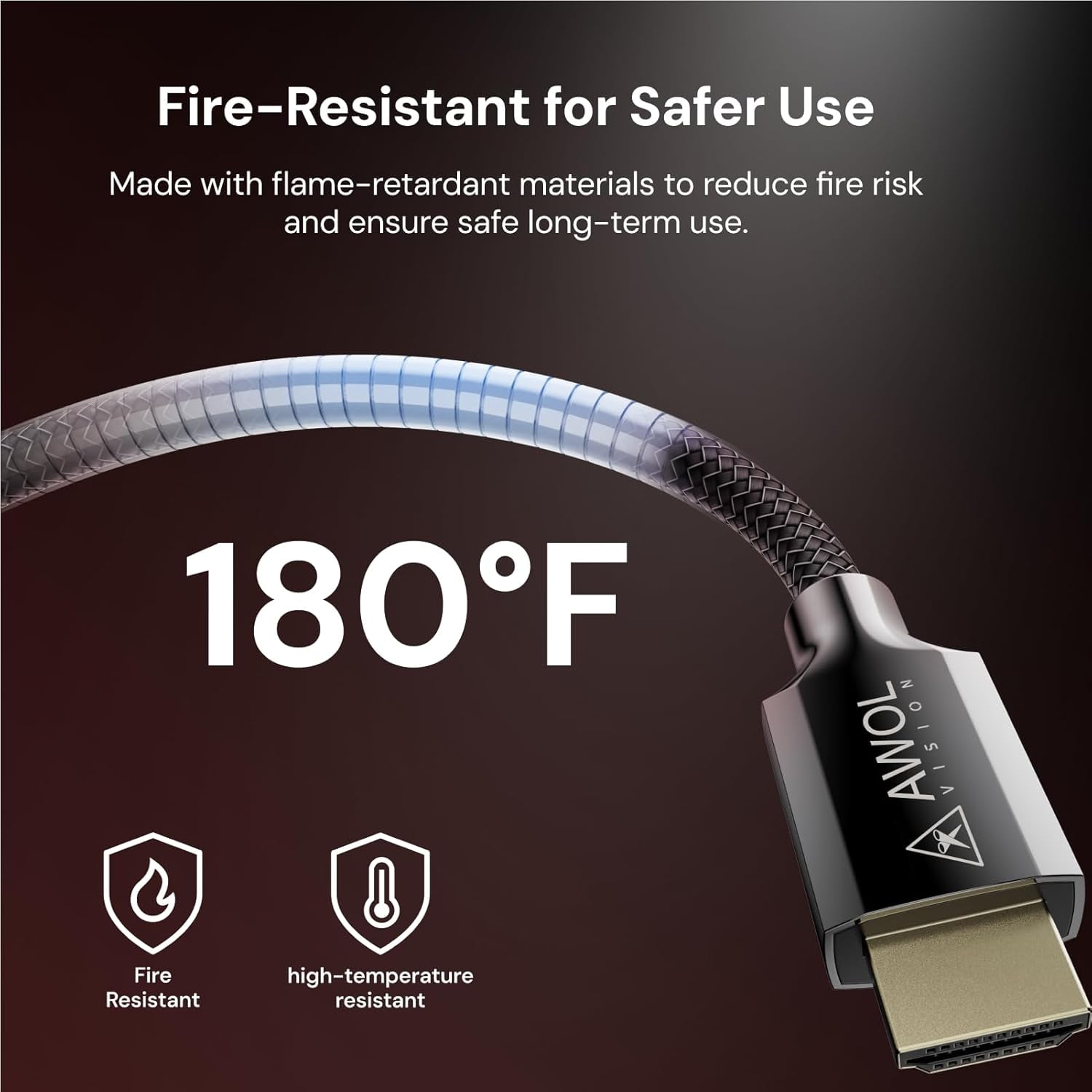 AWOL Vision  Ultra High Speed HDMI 2.1 Cable 6.6ft, 48Gbps 8K@60Hz, 4K@120Hz, 2K@144Hz, Certified for PS5/Xbox/TV/PC/Projector