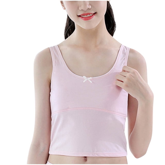 Camisole Bra for Girls , Double-layer Protrusion Point Design Strapless Mid-length Style for Ages 8–14 Pink Size S
