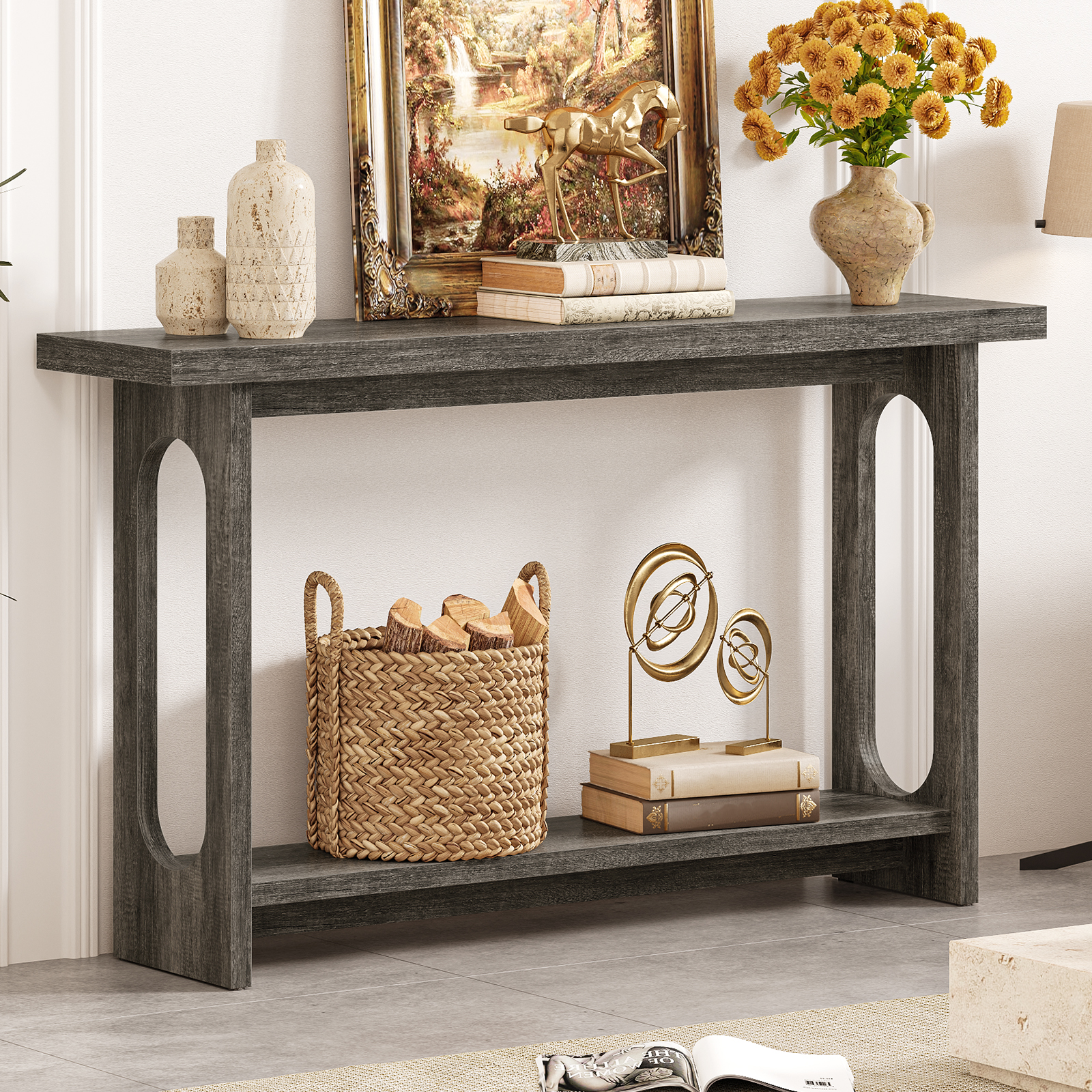 Tarnorci 54" Console Table,  Sofa Table with Storage Shelves, Narrow Table for Entryway,Living Room, Foyer