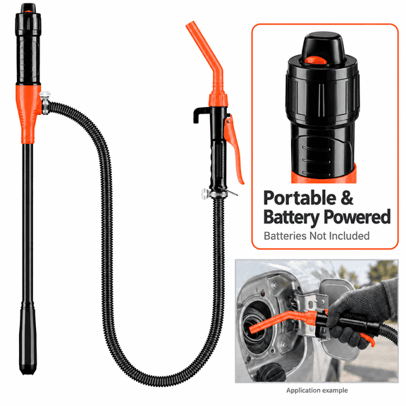 2.8 GPM Battery Powered Fuel Transfer Pump, Portable Liquid Pump for Gasoline, Diesel, Oil and Water, Orange Red