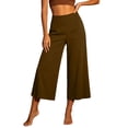 thumbnail image 3 of VBVC Women's High Waisted Pull-On Capri Pants , Ladies' Casual Palazzo Cropped Trousers , Loose Fit Lounge Culottes For Women,Brown,S-2XL, 3 of 7