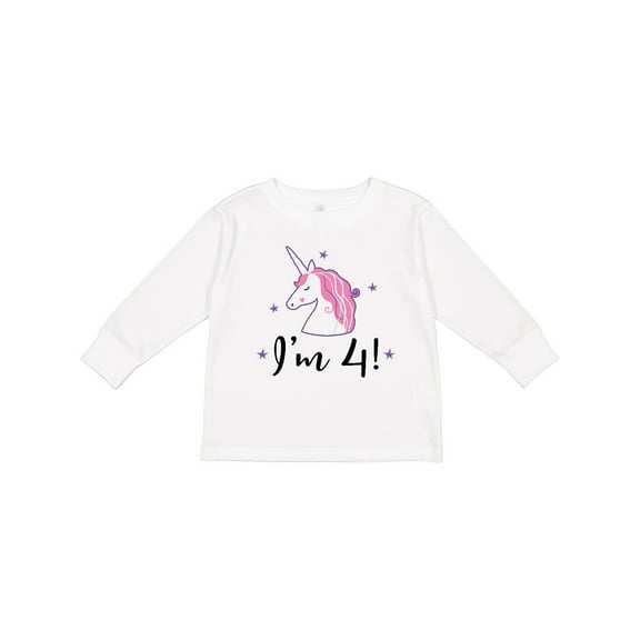 Inktastic 4th Birthday Cute Unicorn Girls Long Sleeve Toddler T-Shirt