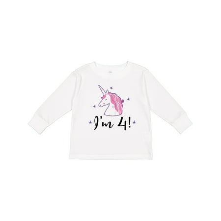 

Inktastic 4th Birthday Cute Unicorn Gift Toddler Toddler Girl Long Sleeve T-Shirt