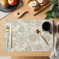 thumbnail image 2 of Green Flowers Placemats Set of 6, Vintage Country Ethnic Tribal Artwork Placemats for Dining Table, Place Mats for Kitchen Tabletop, Waterproof Wipeable Dining Table Mats Set, 2 of 9