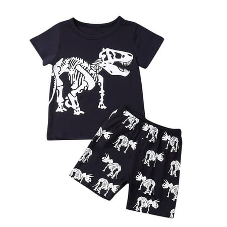 

AIMAOMI Children Kids Boys Cartoon Dinosaur Print Tops T-shirt+Shorts Pajamas Outfit Set H