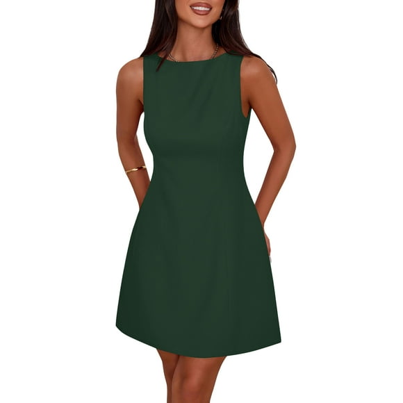 Vestido PRETTYGARDEN Mujer Corto sin Mangas Línea A Verde Oscuro