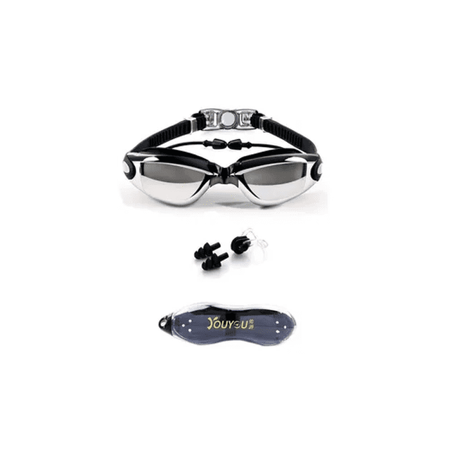 Gafas de Natacion Malubero Con Clip de nariz y Tapones Antiempaño UV negro
