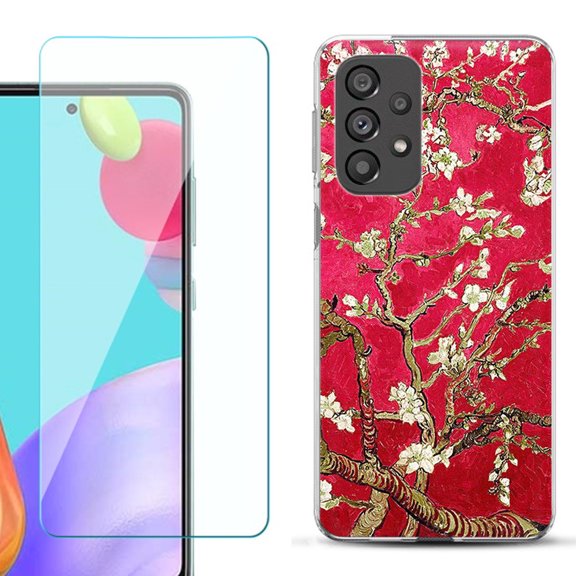 Slim-Fit Gel TPU Phone Case for Samsung Galaxy A33 5G, with Tempered Glass Screen Protector, by OneToughShield ® - Almond Blossom Red