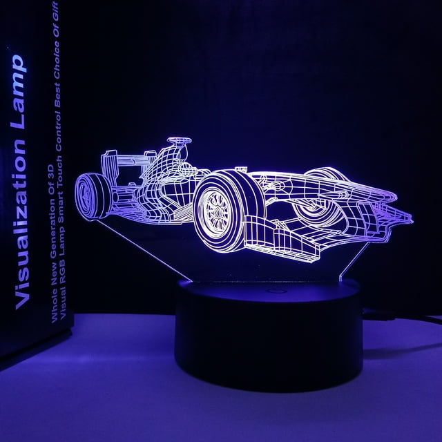 Luz nocturna LED 3D para coches de carreras que cambian de color para niños
