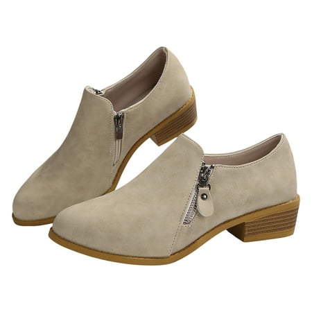 

Ladies Casual Suede Dark Zipper Large Size Shallow Mouth Heel Pointed Toe Ankle Boots Short Boots