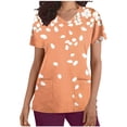 thumbnail image 3 of YOIAVAIOY Orange Womens Nurse Work Uniforms Short Sleeve V Neck Work Scrubs Fashion Print Tunic Blouses with Pockets L, 3 of 5