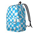 thumbnail image 2 of Cyan and White Wavy Checkered Pattern Backpack for School, Cute School Bag with Adjustable Shoulder Straps and Padded Back, 15.7"x11.8"x5.5", 2 of 5